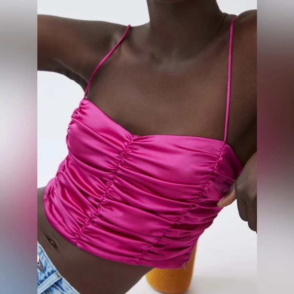 NWT Zara Pink Cropped Ruched Tank Size Small